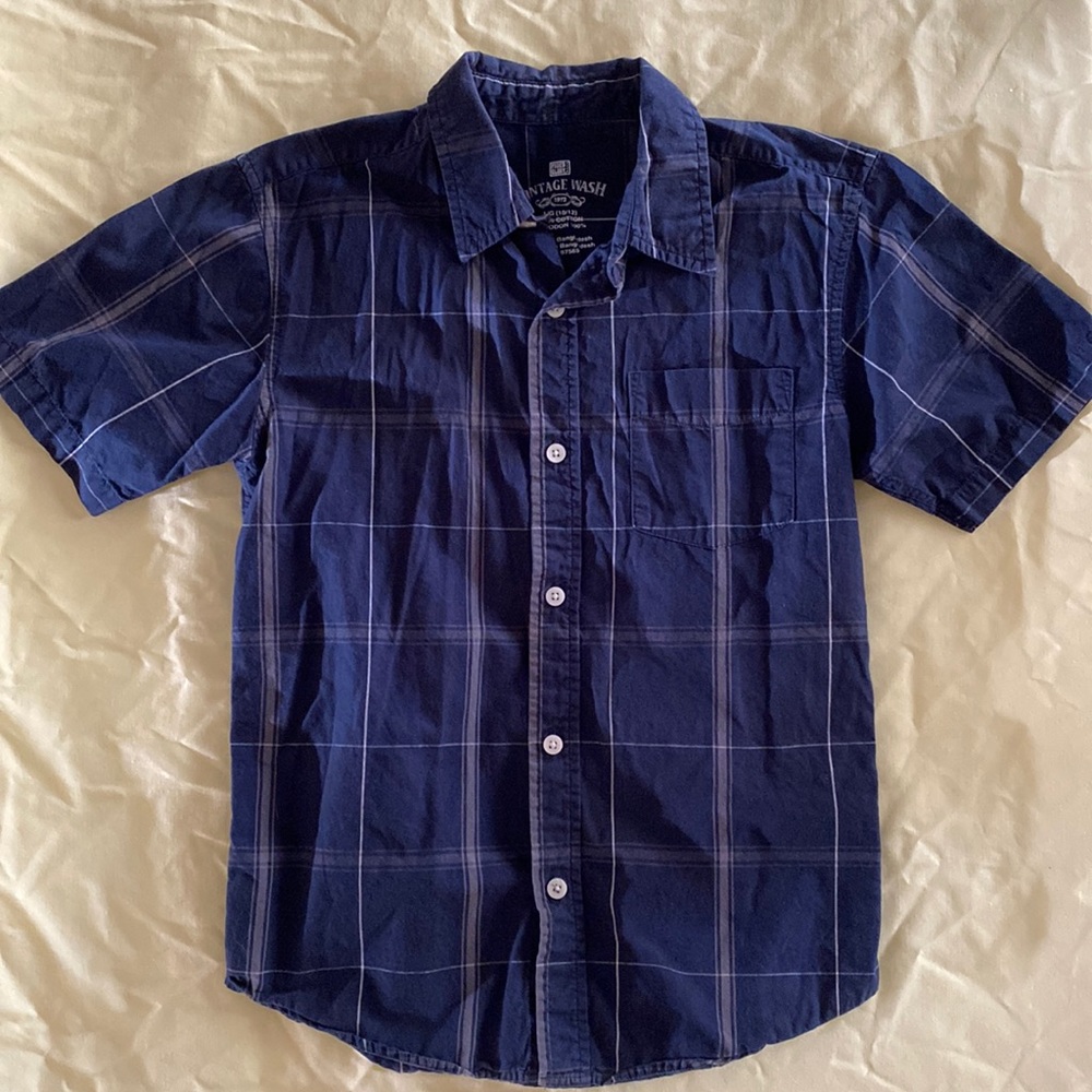 Dark blue, short sleeve, boys button up, size M